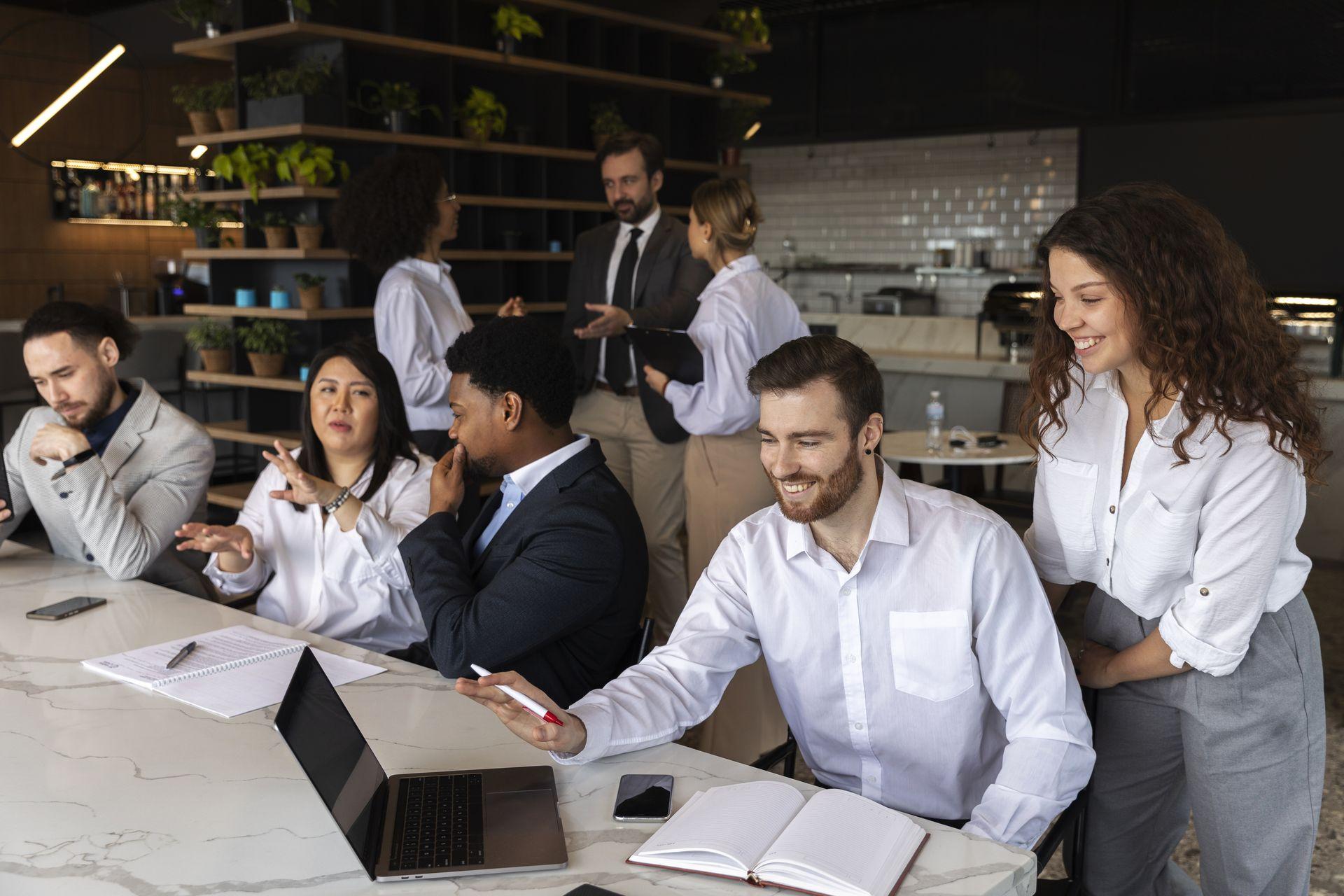 happy office workers using proserv all-in-one system